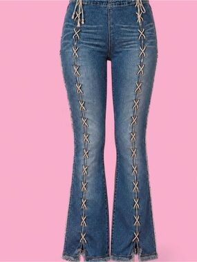 VINTAGE Y2K LAZER JEANS LACE-UP FLARES size 9